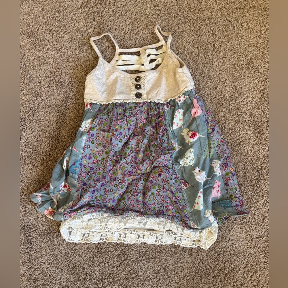 Free Planet Kids Floral Patchwork Dress - Blue and White